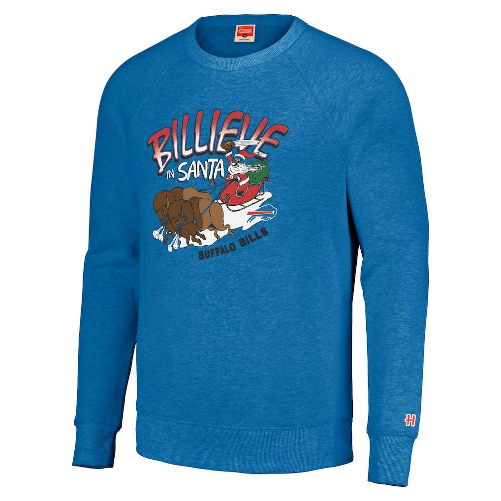 Buffalo Bills Homage Unisex Holiday Raglan Tri-Blend Pullover Sweatshirt - Royal - NFL