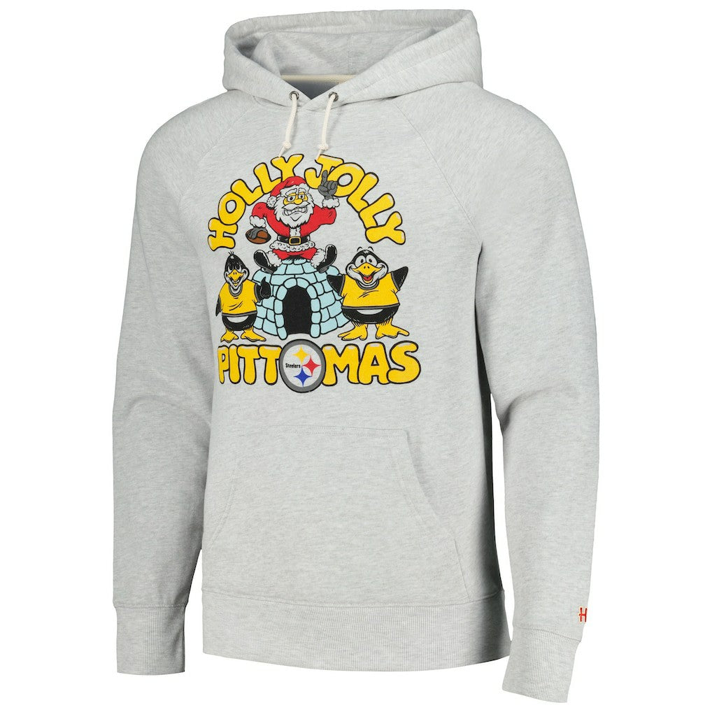 Pittsburgh Steelers Homage Unisex Holiday Raglan Tri-Blend Pullover Hoodie - Gray - NFL