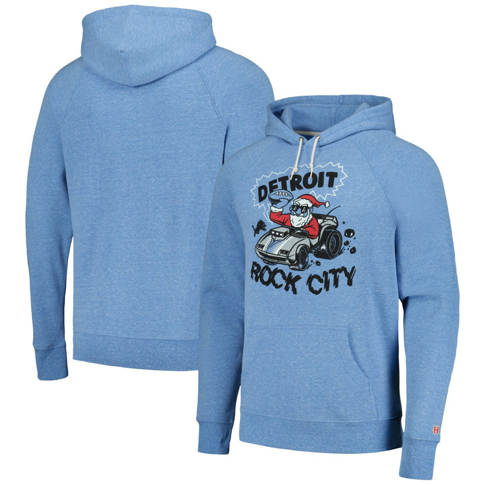 Detroit Lions Homage Unisex Holiday Raglan Tri-Blend Pullover Hoodie - Light Blue - NFL