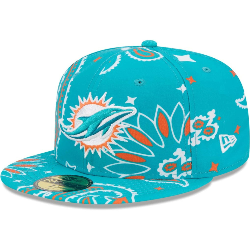 Miami Dolphins New Era Paisley 59FIFTY Fitted Hat - Aqua - NFL
