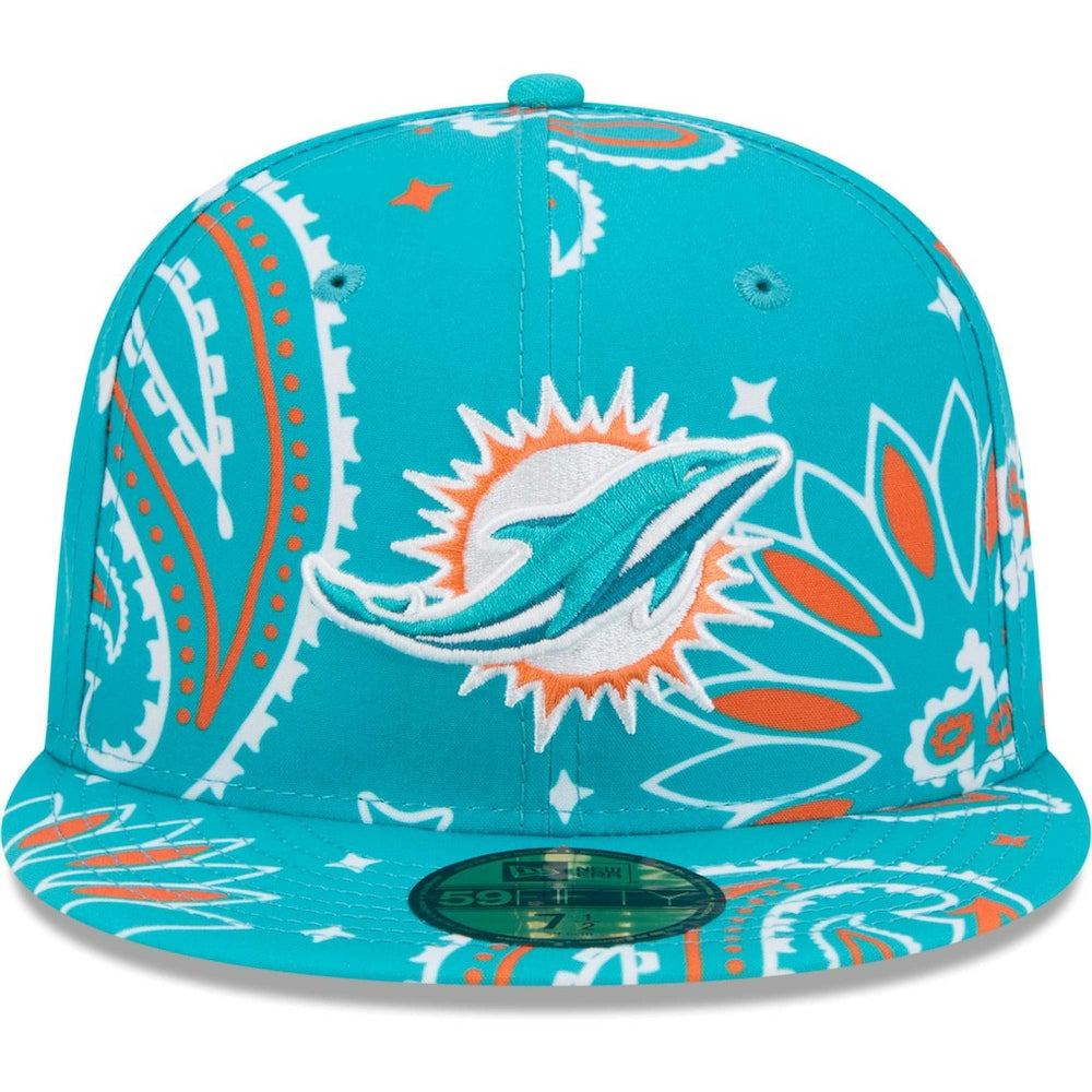Miami Dolphins New Era Paisley 59FIFTY Fitted Hat - Aqua - NFL