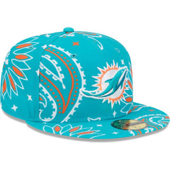 Miami Dolphins New Era Paisley 59FIFTY Fitted Hat - Aqua - NFL
