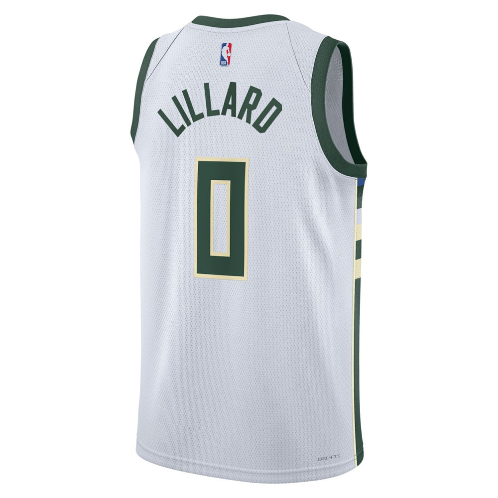 Nike Damian Lillard Milwaukee Bucks Unisex Fear The Deer Swingman Player Jersey Association Edition White