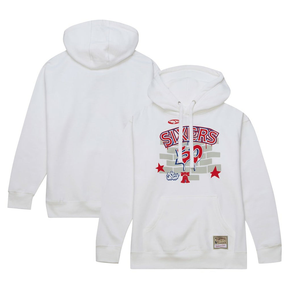 Mitchell & Ness Philadelphia 76ers x Tats Cru Hardwood Classics Brick Pullover Hoodie White