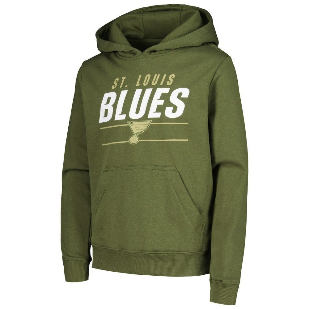 St. Louis Blues Levelwear Youth Podium Fleece Pullover Hoodie - Olive | NHL discount
