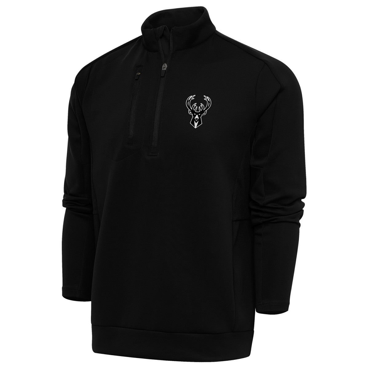 Milwaukee Bucks Antigua Metallic Logo Generation Quarter-Zip Top Black