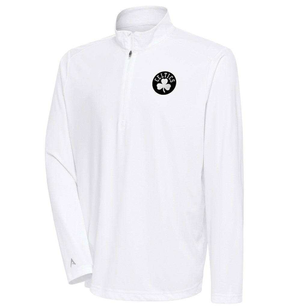 Boston Celtics Antigua Metallic Logo Tribute Quarter-Zip Top White