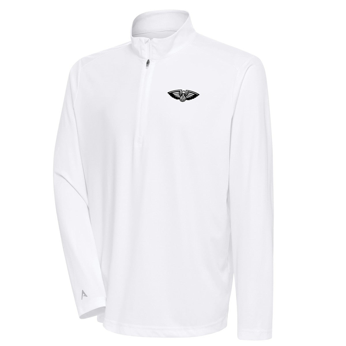 New Orleans Pelicans Antigua Metallic Logo Tribute Quarter-Zip Top White