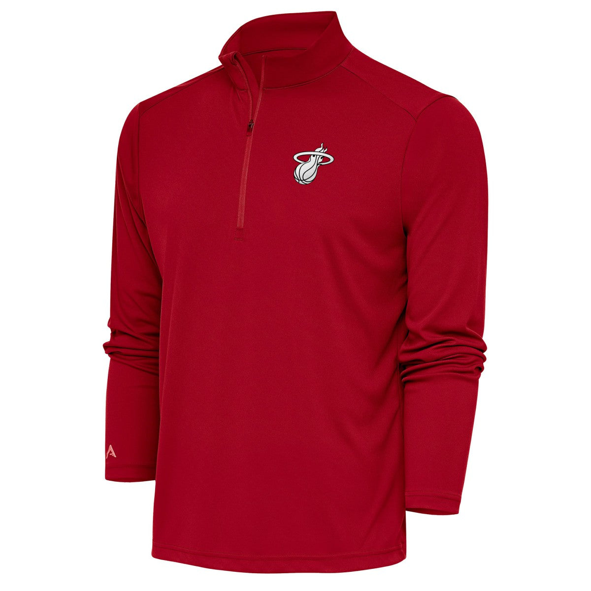 Miami Heat Antigua Metallic Logo Tribute Quarter-Zip Top Red