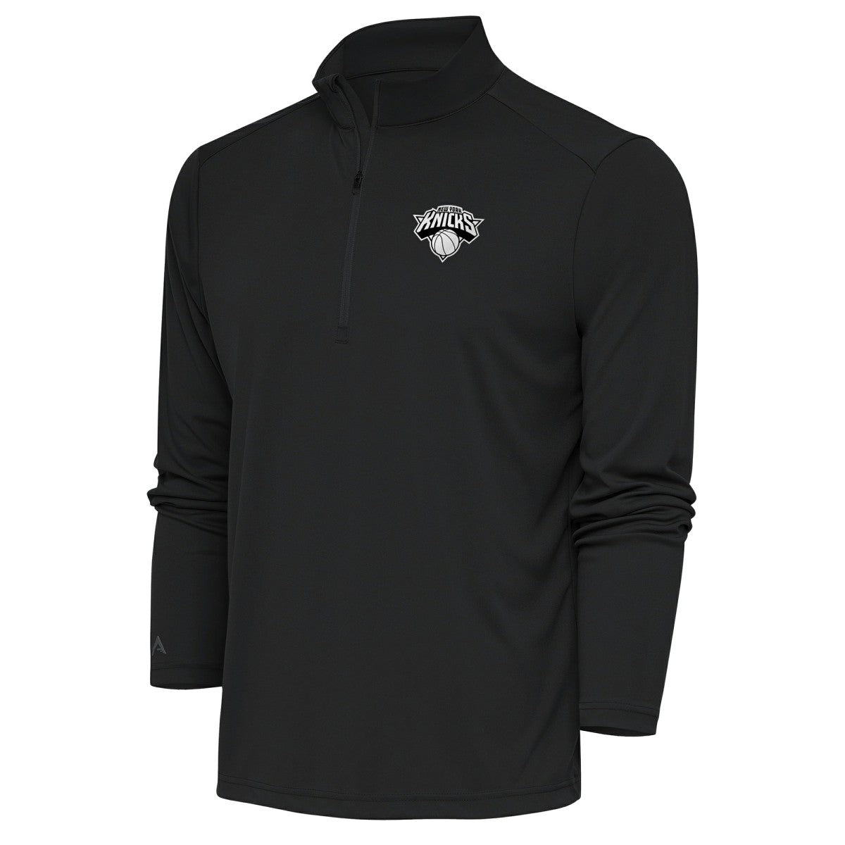New York Knicks Antigua Metallic Logo Tribute Quarter-Zip Top Charcoal