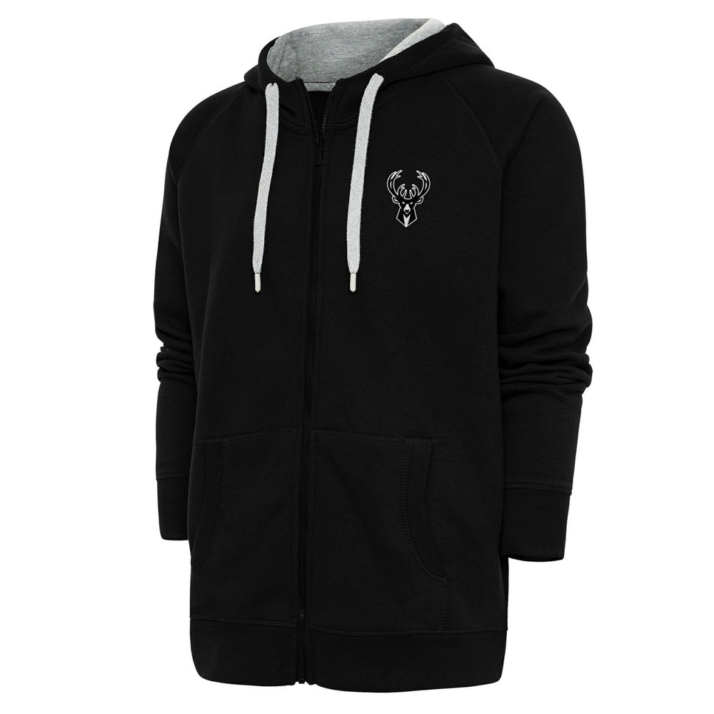 Milwaukee Bucks Antigua Metallic Logo Victory Raglan Full-Zip Hoodie Black