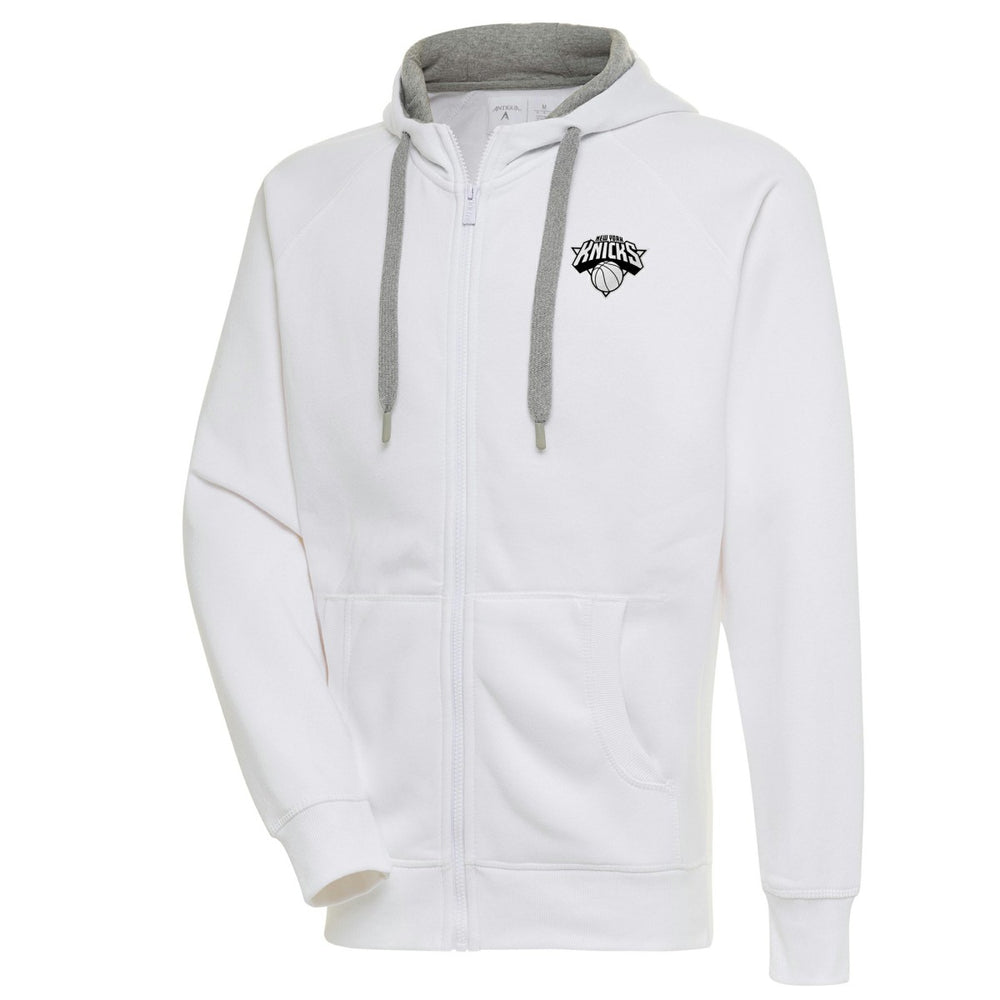 New York Knicks Antigua Metallic Logo Victory Raglan Full-Zip Hoodie White