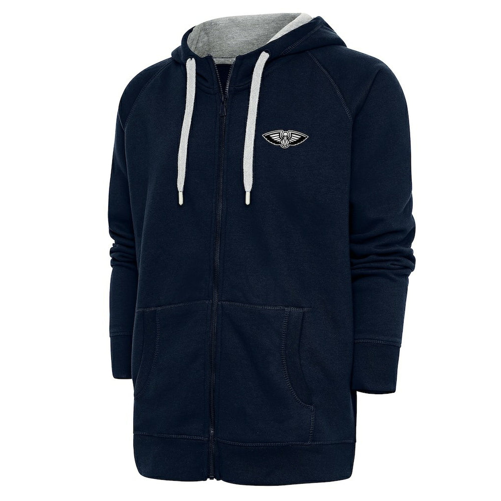 New Orleans Pelicans Antigua Metallic Logo Victory Raglan Full-Zip Hoodie Navy