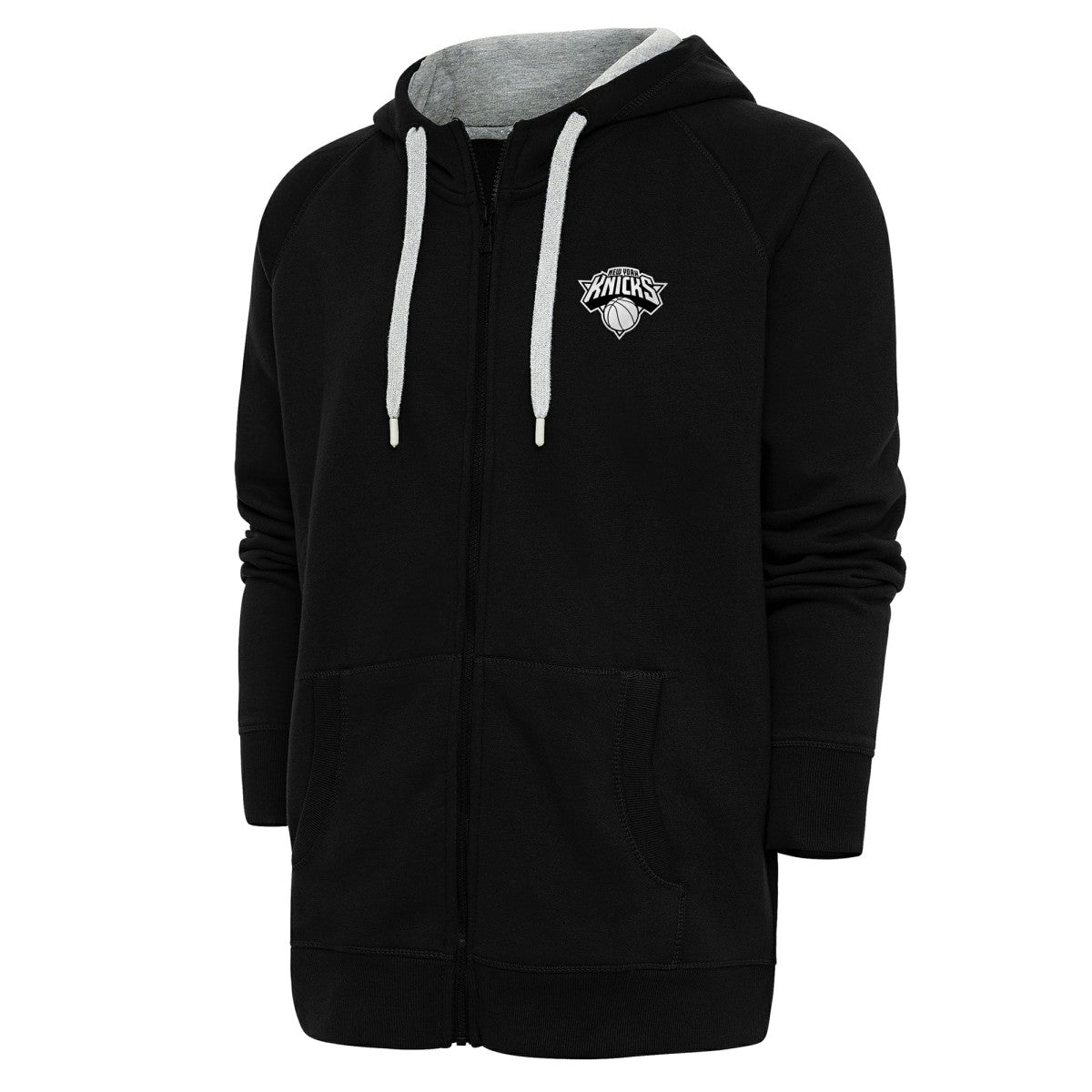 New York Knicks Antigua Metallic Logo Victory Raglan Full-Zip Hoodie Black