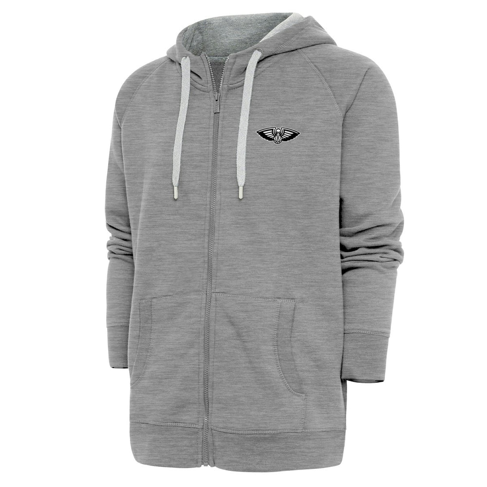 New Orleans Pelicans Antigua Metallic Logo Victory Raglan Full-Zip Hoodie Heather Gray