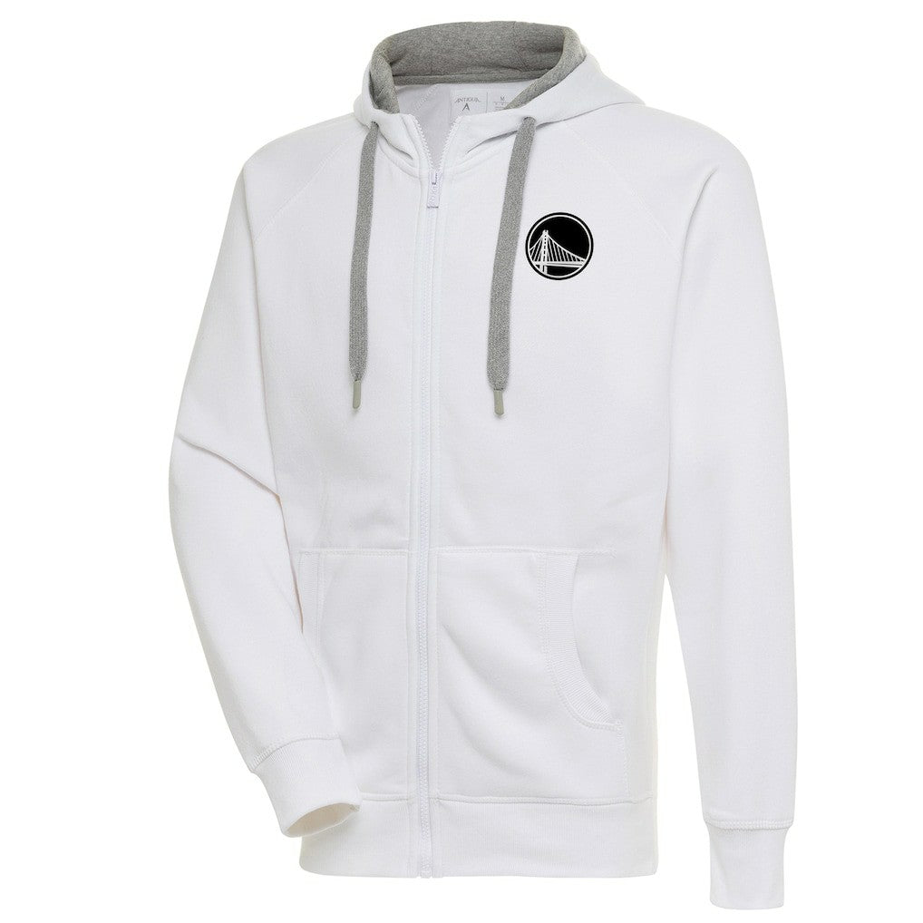 Golden State Warriors Antigua Metallic Logo Victory Raglan Full-Zip Hoodie White