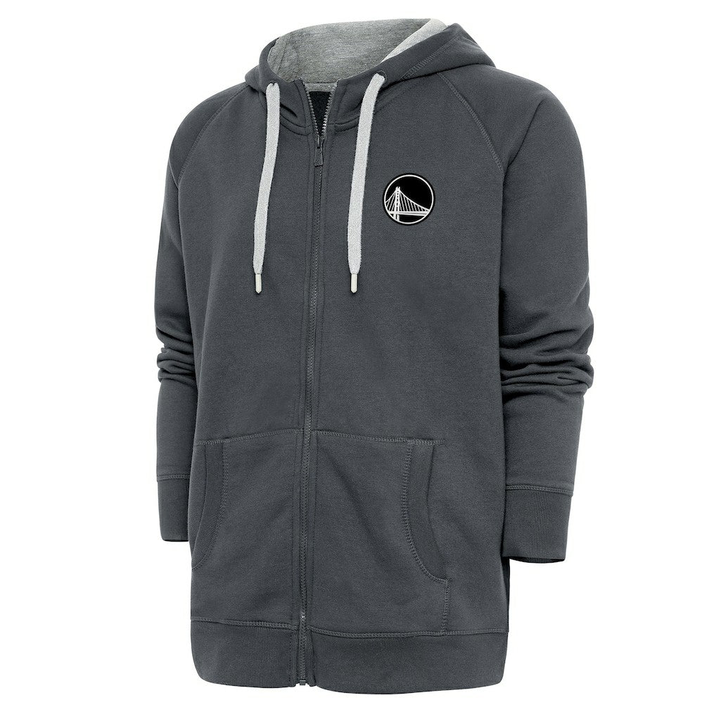 Golden State Warriors Antigua Metallic Logo Victory Raglan Full-Zip Hoodie Charcoal