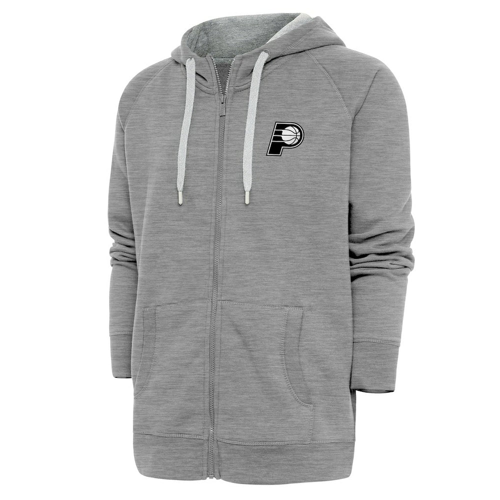 Indiana Pacers Antigua Metallic Logo Victory Raglan Full-Zip Hoodie Heather Gray