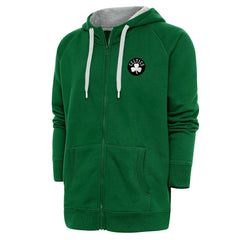 Boston Celtics Antigua Metallic Logo Victory Raglan Full-Zip Hoodie Kelly Green