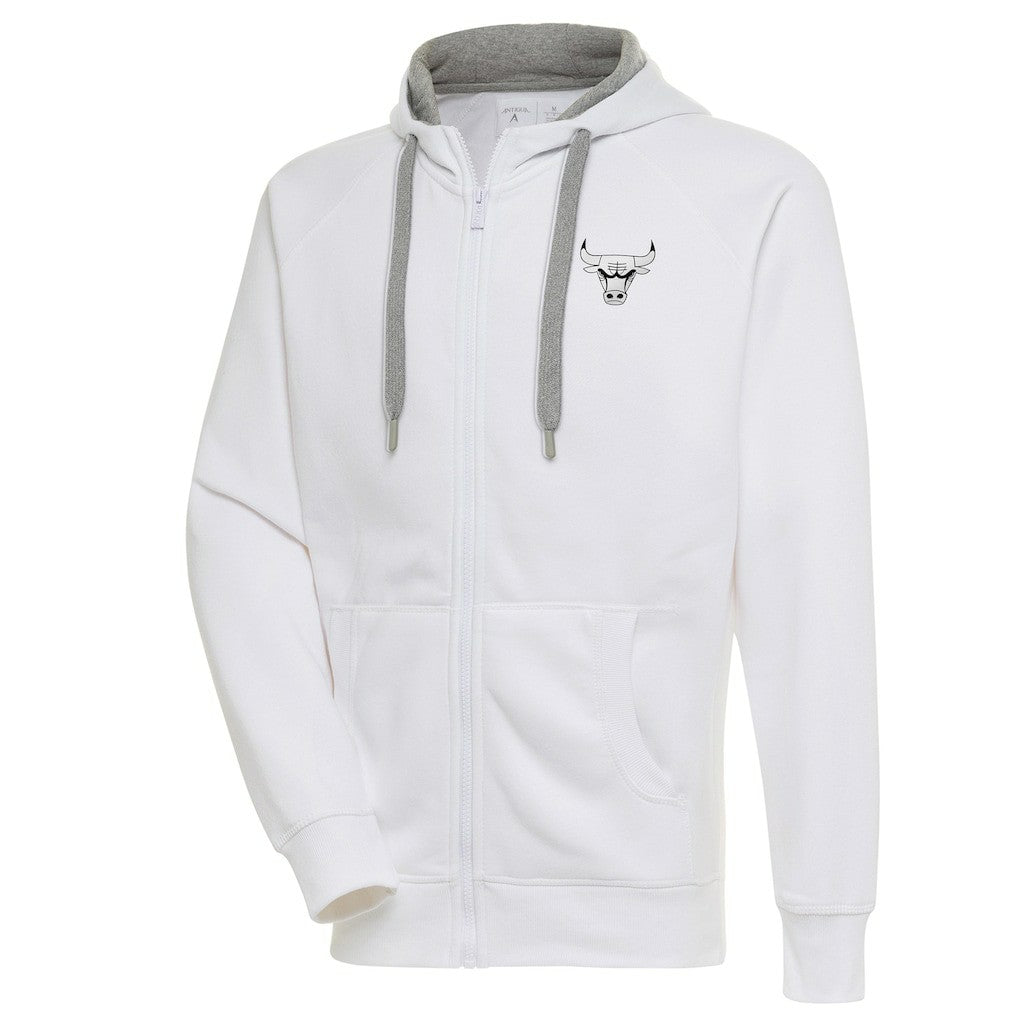 Chicago Bulls Antigua Metallic Logo Victory Raglan Full-Zip Hoodie White