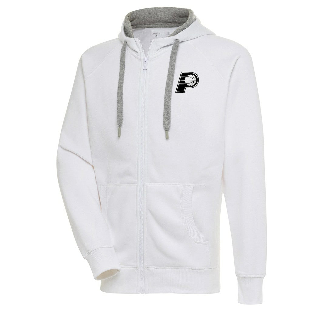 Indiana Pacers Antigua Metallic Logo Victory Raglan Full-Zip Hoodie White