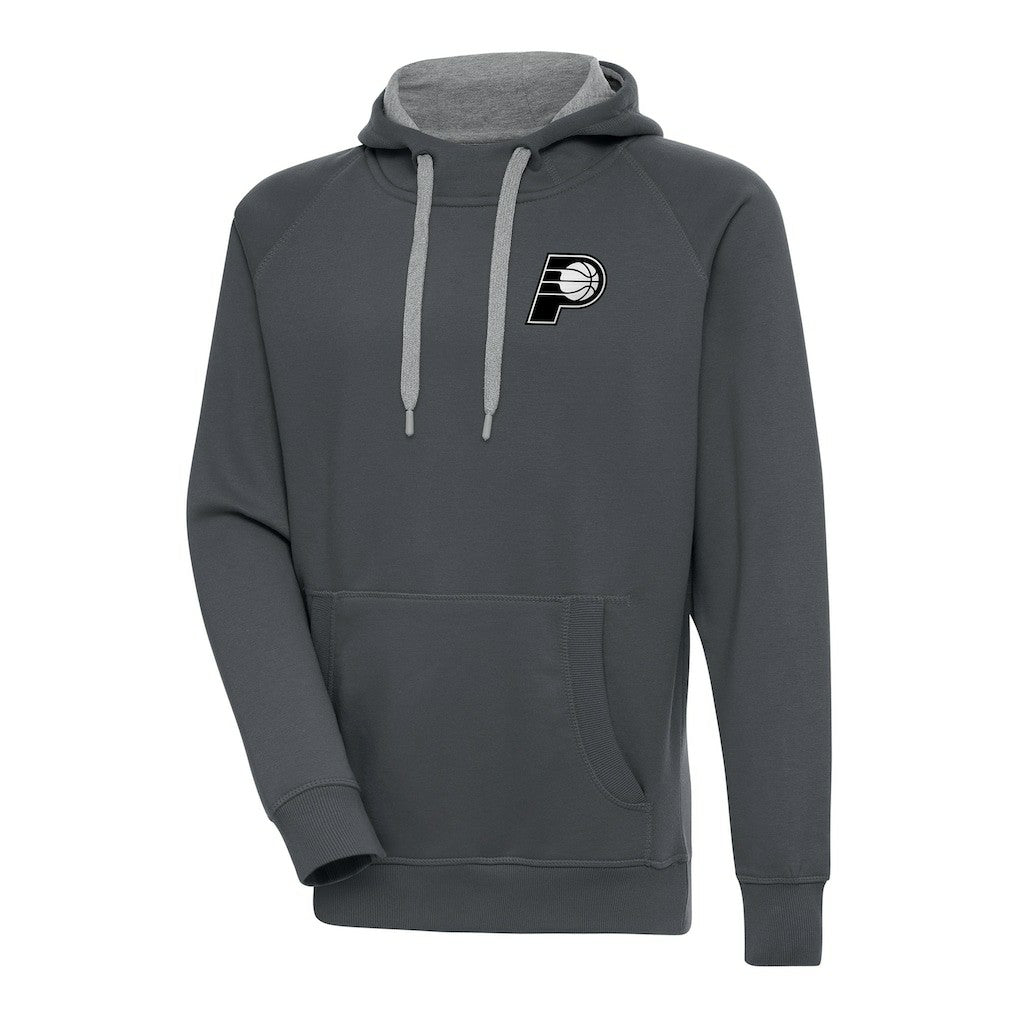 Indiana Pacers Antigua Metallic Logo Victory Raglan Pullover Hoodie Charcoal