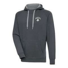 New York Knicks Antigua Metallic Logo Victory Raglan Pullover Hoodie Charcoal