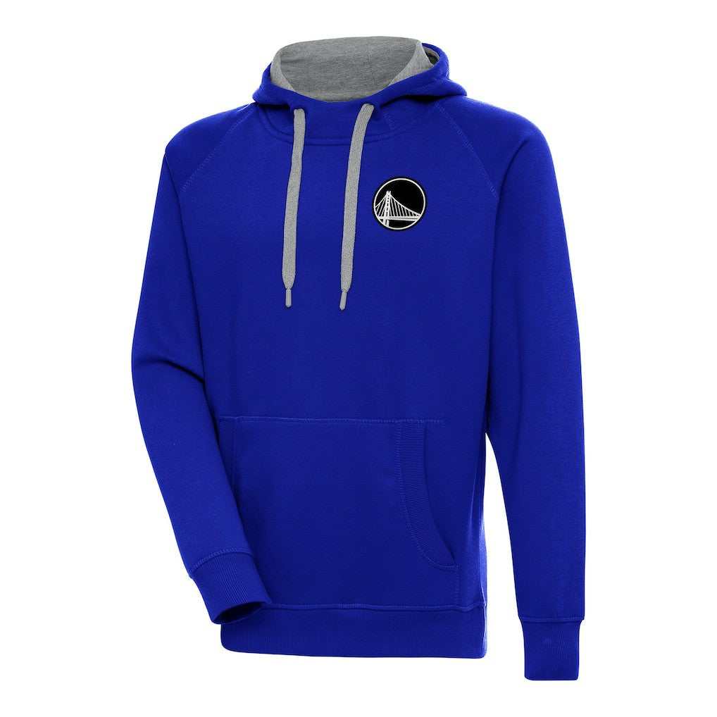 Golden State Warriors Antigua Metallic Logo Victory Raglan Pullover Hoodie Royal