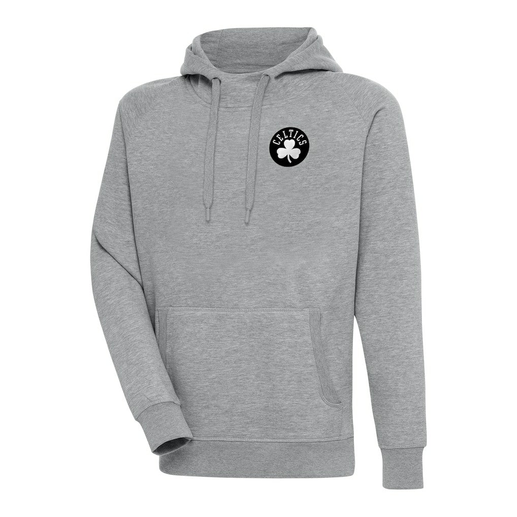Boston Celtics Antigua Metallic Logo Victory Raglan Pullover Hoodie Heather Gray