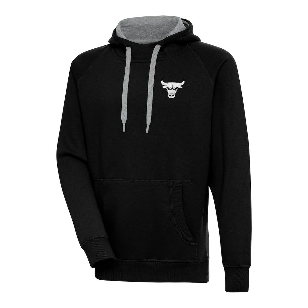 Chicago Bulls Antigua Metallic Logo Victory Raglan Pullover Hoodie Black