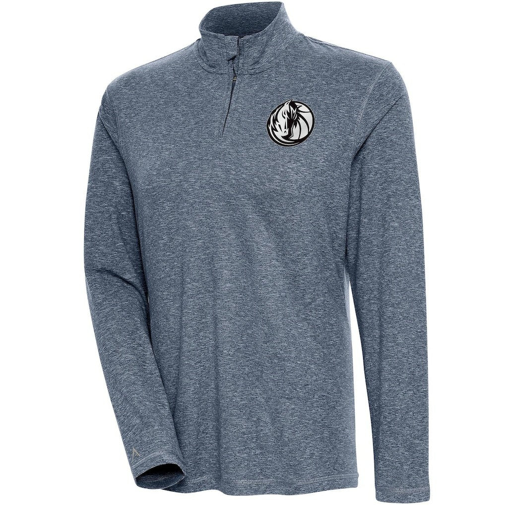 Dallas Mavericks Antigua Women's Brushed Metallic Comfort Quarter-Zip Pullover Top - Heather Navy
