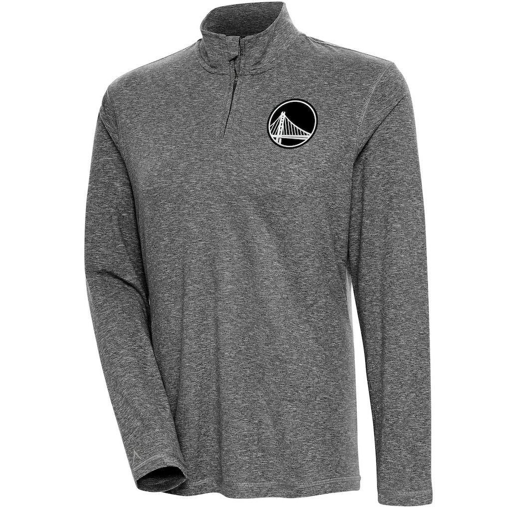 Golden State Warriors Antigua Women's Brushed Metallic Comfort Quarter-Zip Pullover Top - Heather Black