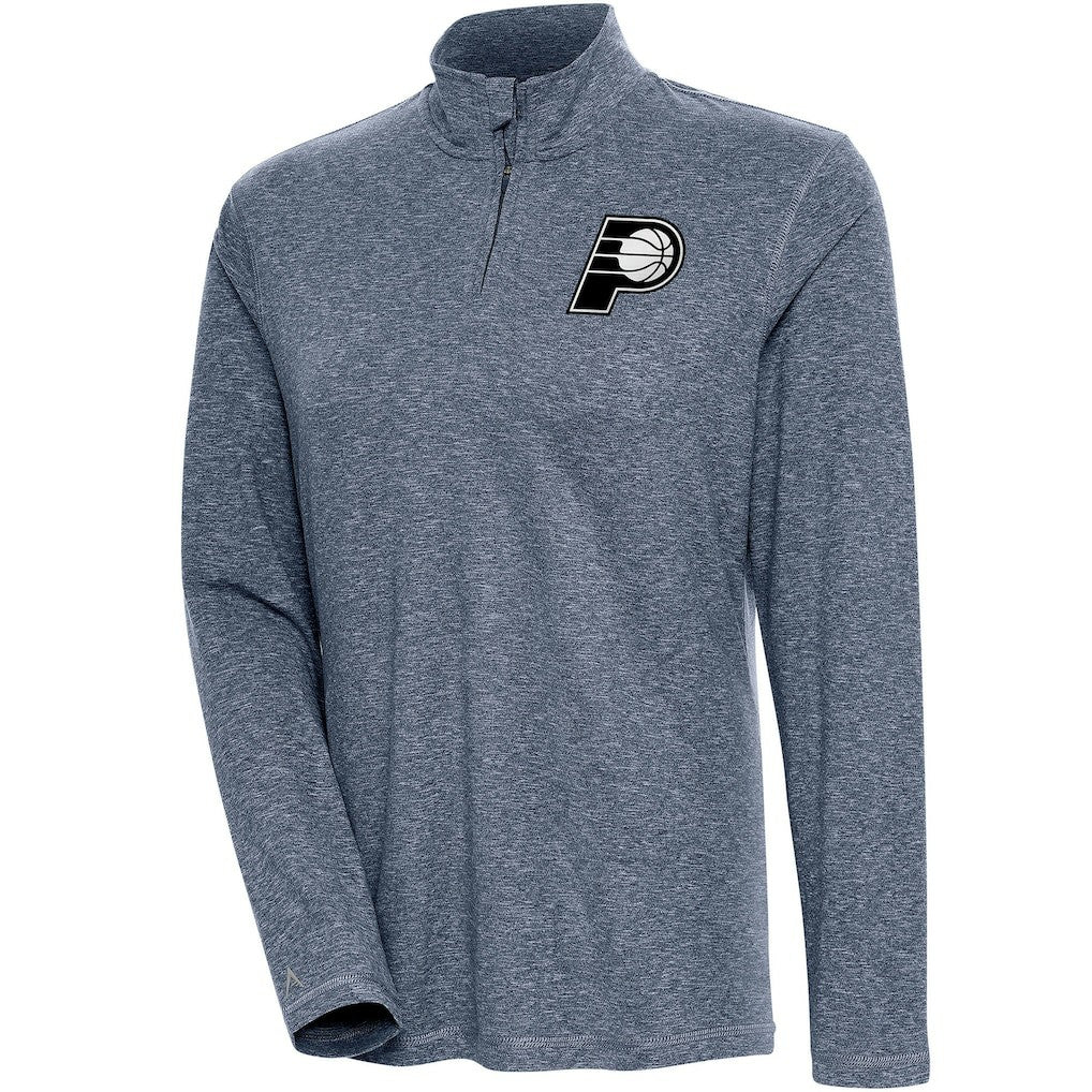 Indiana Pacers Antigua Women's Brushed Metallic Comfort Quarter-Zip Pullover Top - Heather Navy