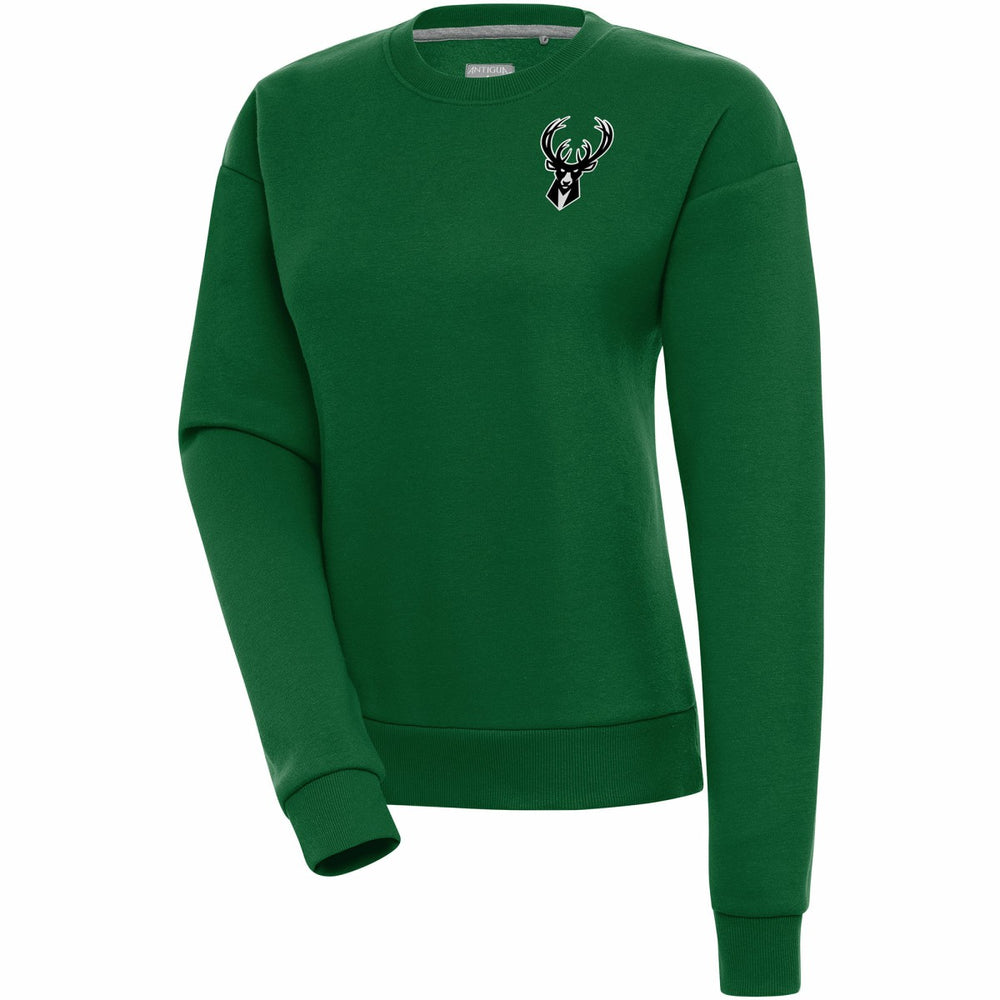 Milwaukee Bucks Antigua Women's Brushed Metallic Victory Pullover Sweatshirt - Hunter Green