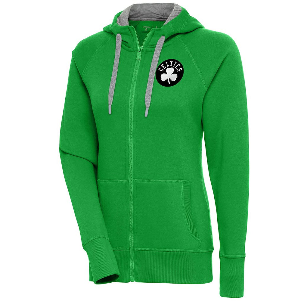 Boston Celtics Antigua Women's Brushed Metallic Victory Full-Zip Hoodie - Kelly Green