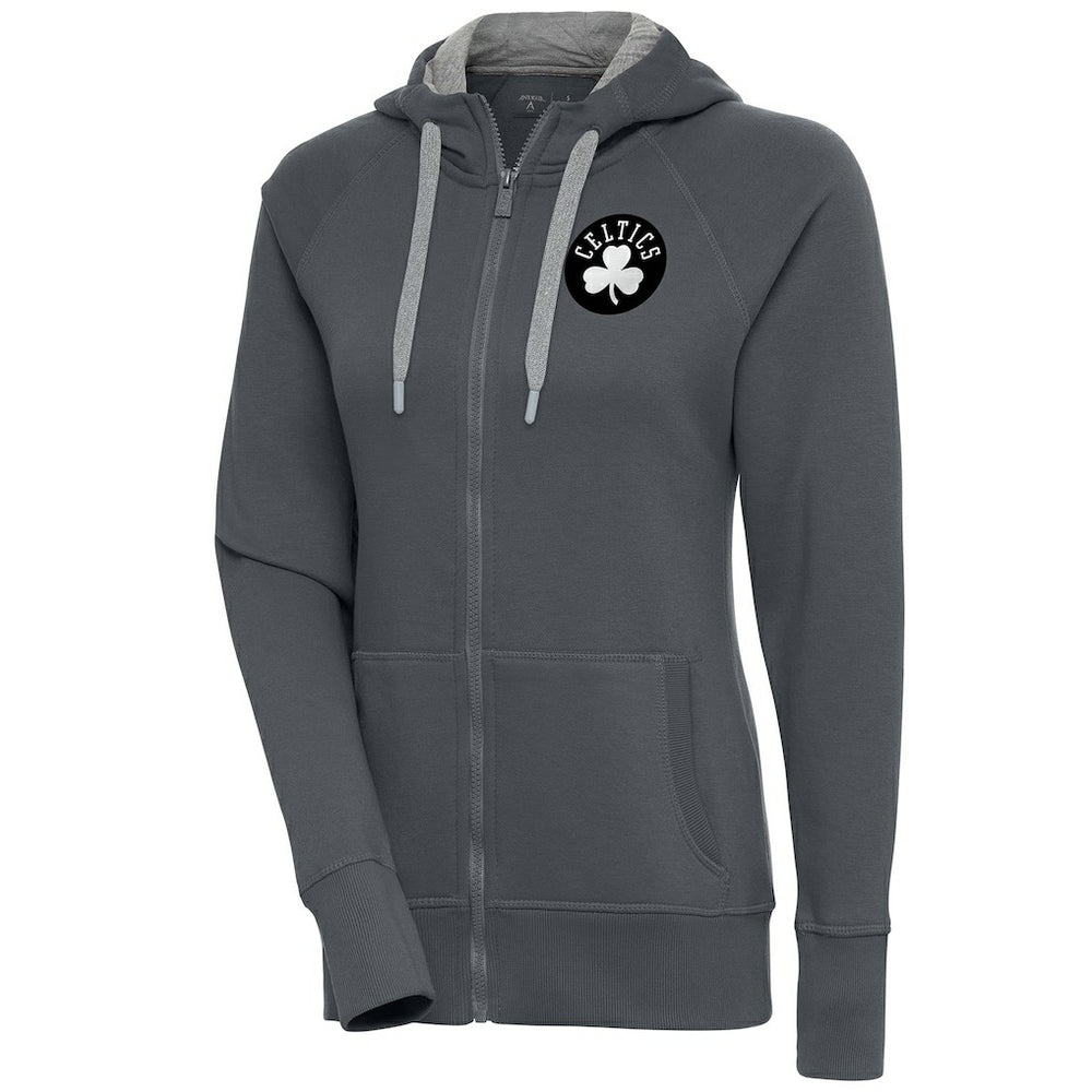 Boston Celtics Antigua Women's Brushed Metallic Victory Full-Zip Hoodie - Charcoal