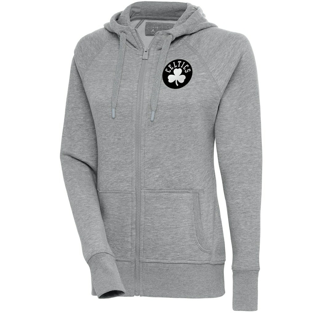 Boston Celtics Antigua Women's Brushed Metallic Victory Full-Zip Hoodie - Heather Gray