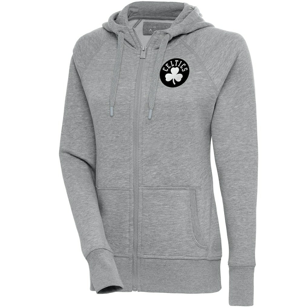 Boston Celtics Antigua Women's Brushed Metallic Victory Full-Zip Hoodie - Heather Gray