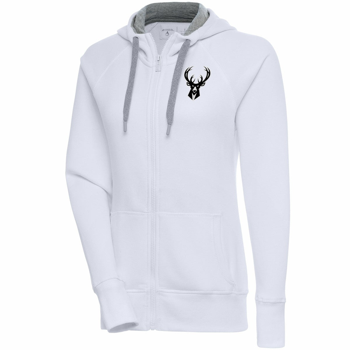 Milwaukee Bucks Antigua Women's Brushed Metallic Victory Full-Zip Hoodie - White