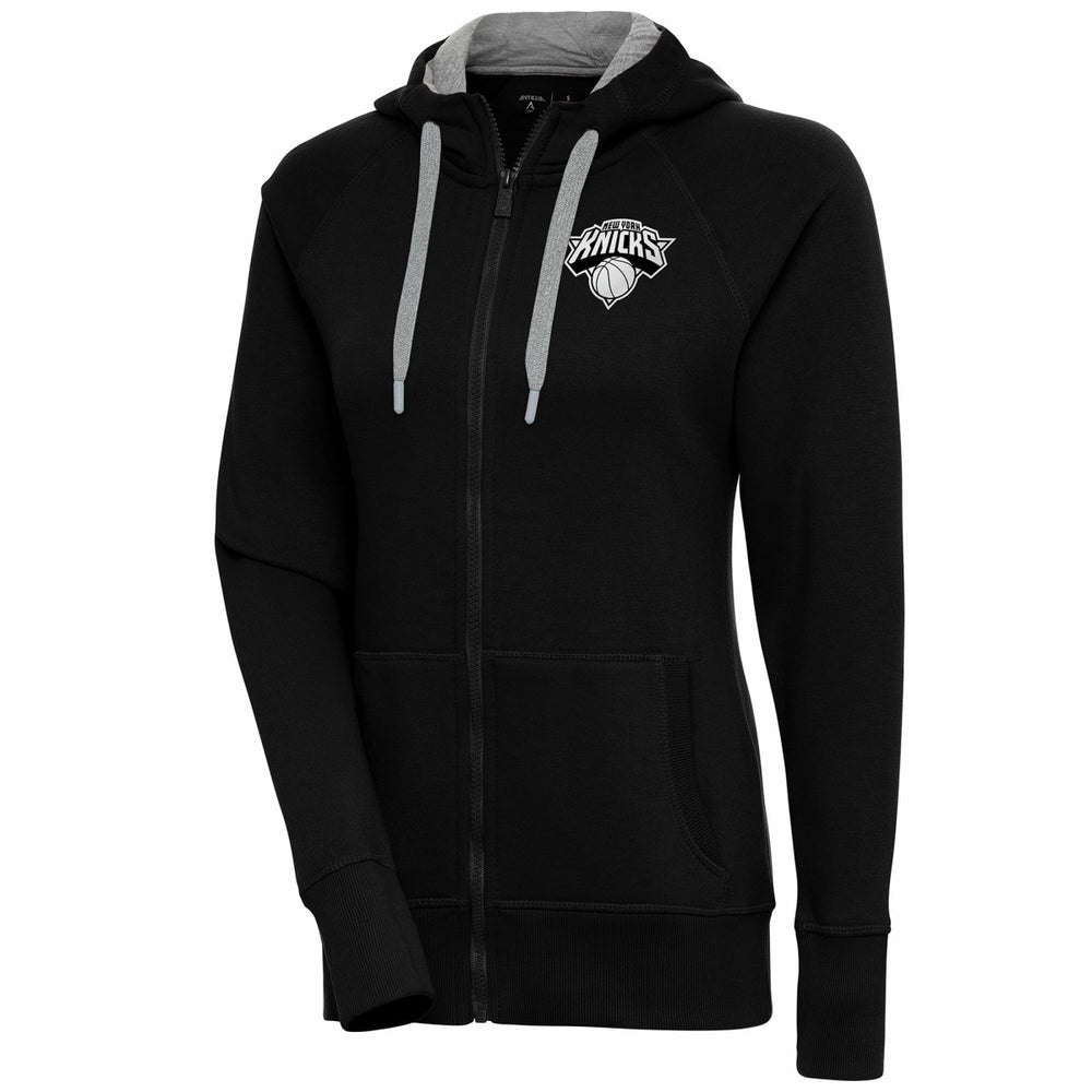 New York Knicks Antigua Women's Brushed Metallic Victory Full-Zip Hoodie - Black