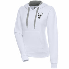 Milwaukee Bucks Antigua Women's Brushed Metallic Victory Pullover Hoodie - White