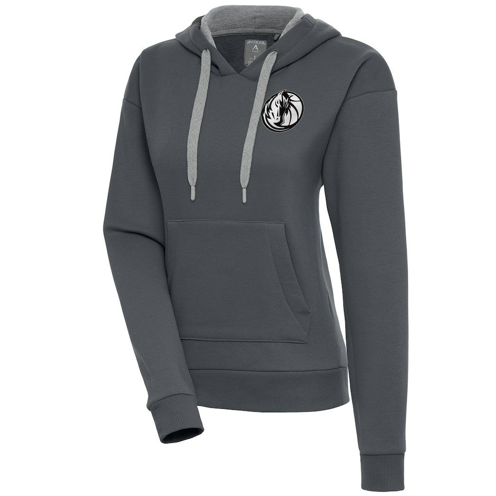 Dallas Mavericks Antigua Women's Brushed Metallic Victory Pullover Hoodie - Charcoal