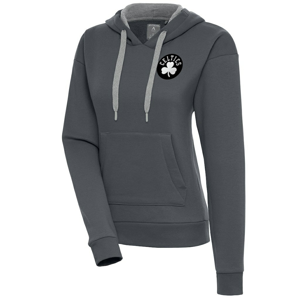 Boston Celtics Antigua Women's Brushed Metallic Victory Pullover Hoodie - Charcoal