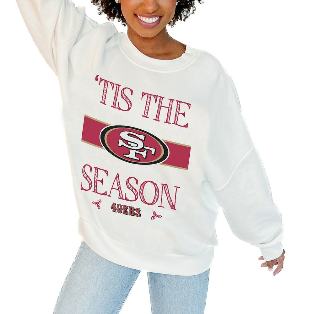 San Francisco 49ers Gameday Couture Women's Oversized Take A Holiday Pullover Sweatshirt - White - NFL