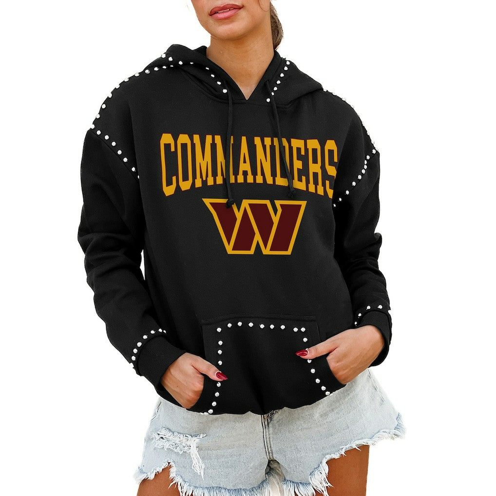 Washington Commanders Gameday Couture Women's Oversized Catch the Vibe Studded Pullover Hoodie - Black - NFL