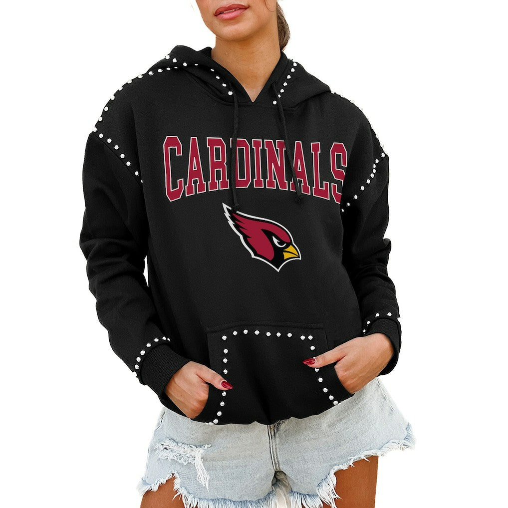 Arizona Cardinals Gameday Couture Women's Oversized Catch the Vibe Studded Pullover Hoodie - Black - NFL
