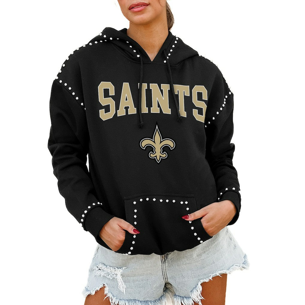 New Orleans Saints Gameday Couture Women's Oversized Catch the Vibe Studded Pullover Hoodie - Black - NFL