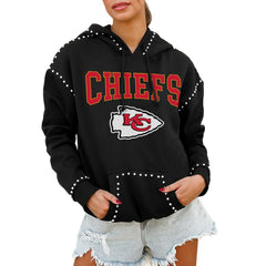 Kansas City Chiefs Gameday Couture Women's Oversized Catch the Vibe Studded Pullover Hoodie - Black - NFL