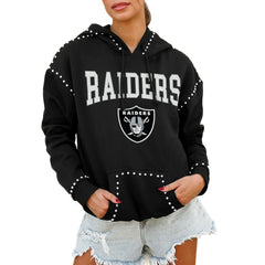 Las Vegas Raiders Gameday Couture Women's Oversized Catch the Vibe Studded Pullover Hoodie - Black - NFL