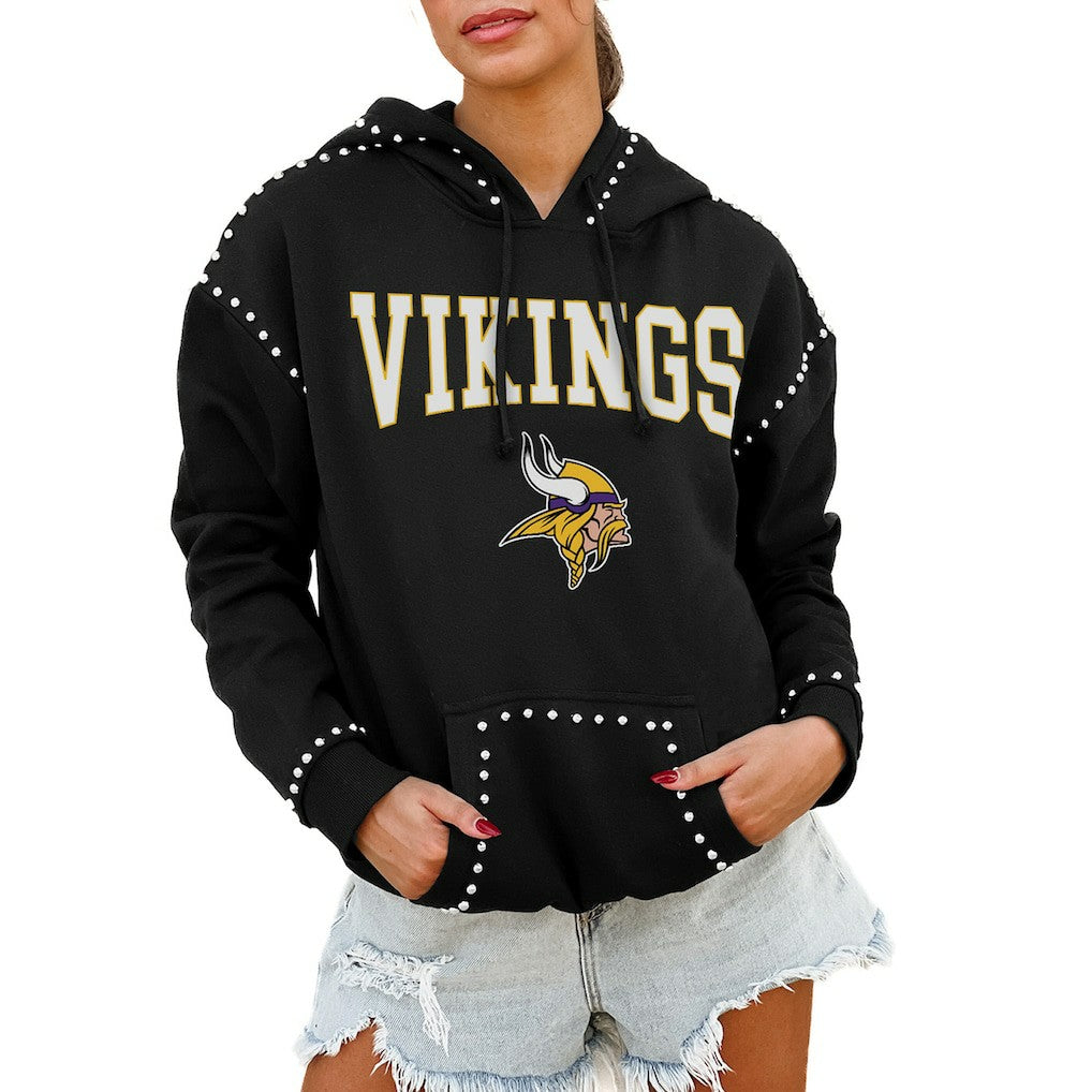 Minnesota Vikings Gameday Couture Women's Oversized Catch the Vibe Studded Pullover Hoodie - Black - NFL